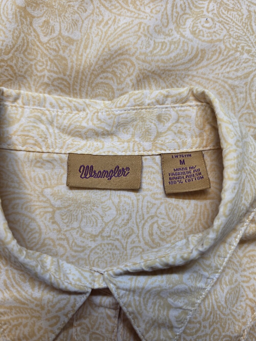 Wrangler Neutral Beige Tropical Hibiscus Floral Pearl Snap Long Sleeve Shirt - Picture 6 of 8